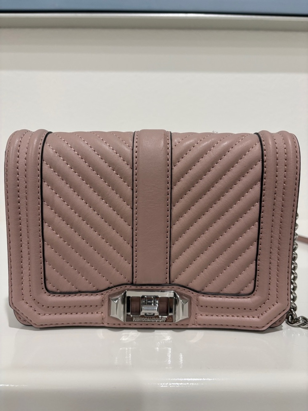 Rebecca Minkoff Quilted Blush Pink Leather Crossbody with Chain Strap